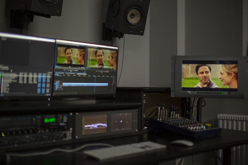 Edit suite with the timeline and a client monitor